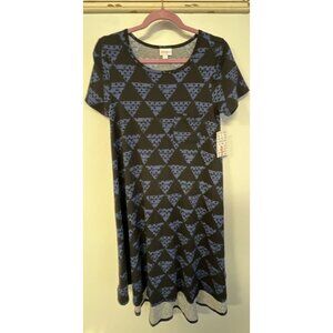 NWT Lularoe Carly Dress Black & Blue Triangles T-Shirt Style Small